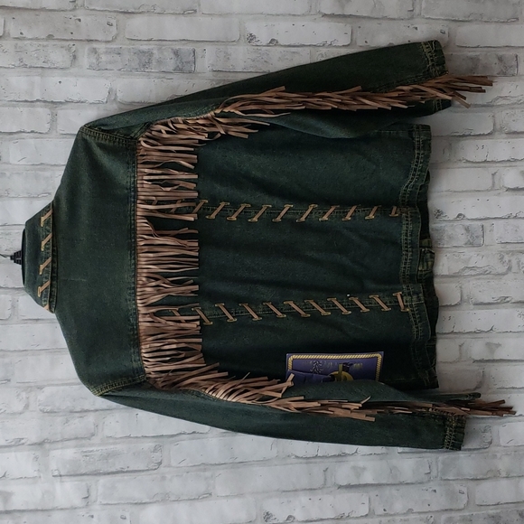 Tantrums Boho Fringe Jean Jacket, Size L - Picture 2 of 8